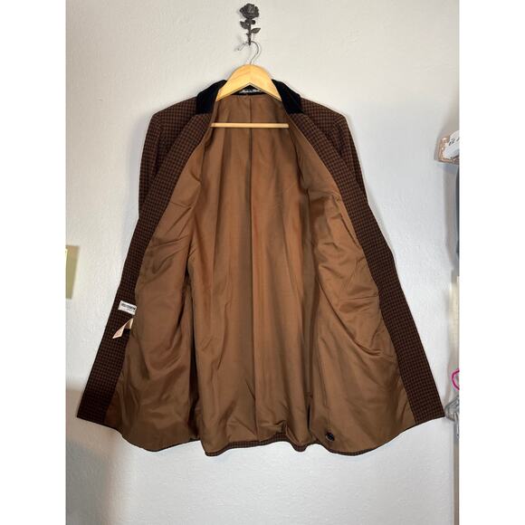 Vintage Wool Brown Houndstooth Oversized Blazer Size 12 Academia Preppy Heritage - Picture 6 of 8